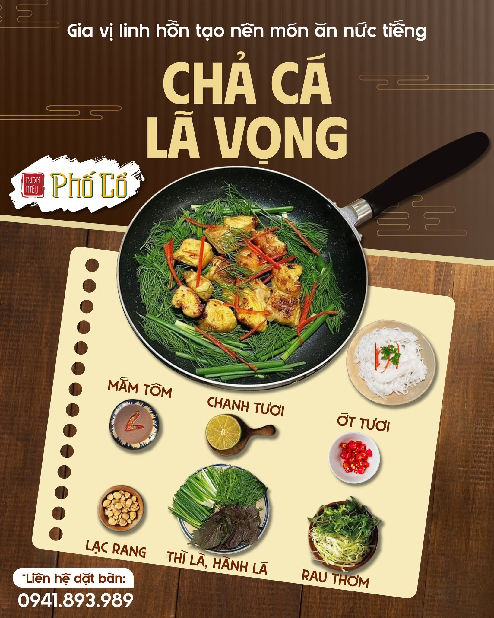 Ảnh giới thiệu chả cá Lã Vọng của Phố Cổ với thì là, hành lá và các món ăn kèm