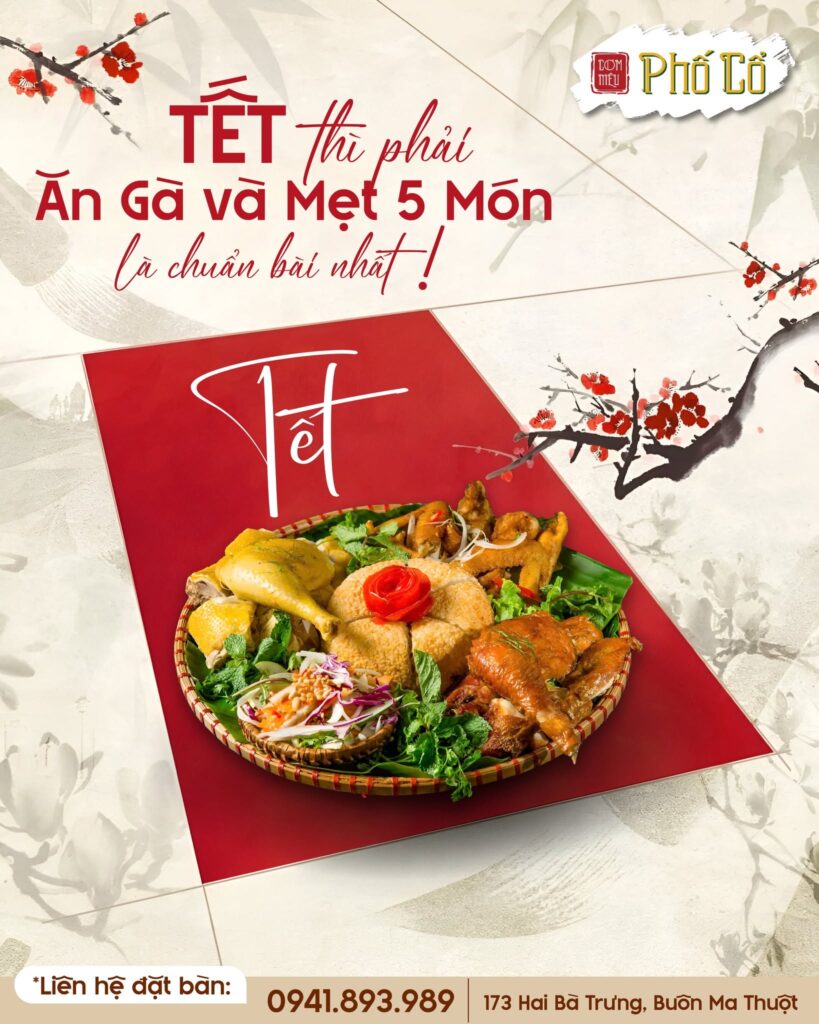 Mẹt gà 5 món tại Cơm Niêu Phố Cổ